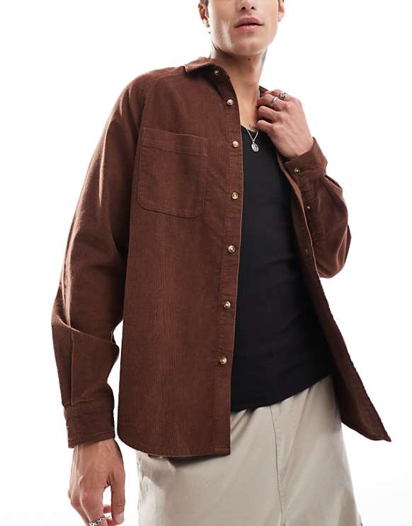 asos ASOS DESIGN 90's oversized cord shirt in brown