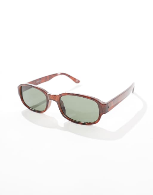 Asos ASOS DESIGN 90's Rectangle Sunglasses In Tort And G15 Green Lens
