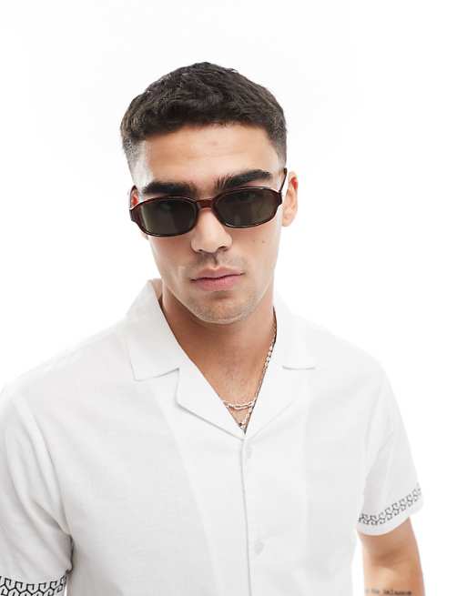 asos ASOS DESIGN 90's rectangle sunglasses in tort and G15 green lens