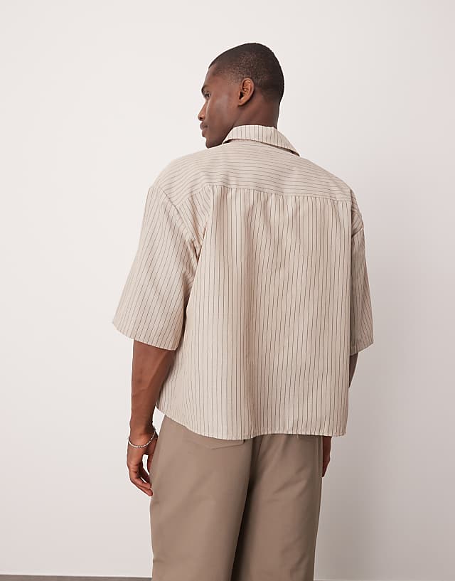 Asos ASOS DESIGN 90s Oversized Boxy Shirt In Beige Stripe
