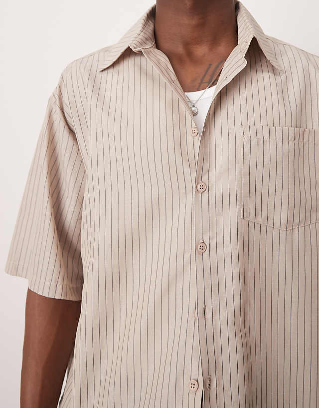 Asos ASOS DESIGN 90s Oversized Boxy Shirt In Beige Stripe