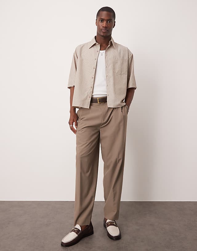 Asos ASOS DESIGN 90s Oversized Boxy Shirt In Beige Stripe
