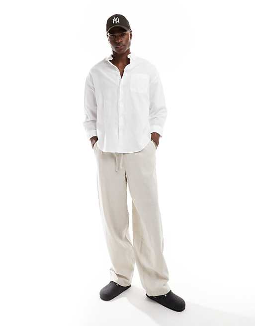 Asos ASOS DESIGN 90s Oversized Linen Blend Shirt In White