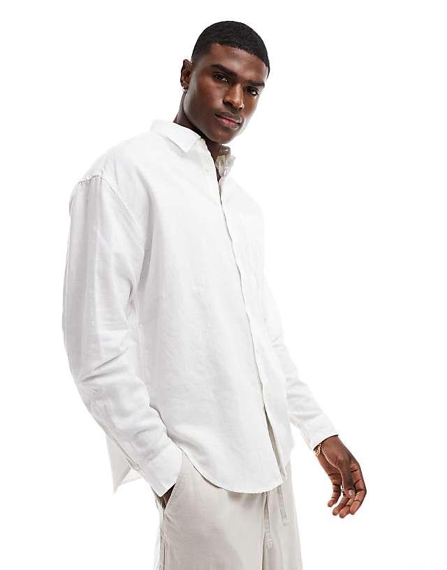 asos ASOS DESIGN 90s oversized linen blend shirt in white