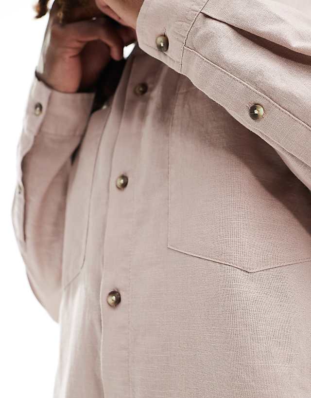 Asos ASOS DESIGN 90s Oversized Linen Blend Shirt With Square Collar In Dusty Pink