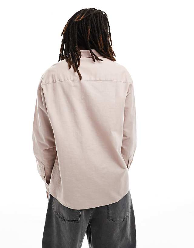 Asos ASOS DESIGN 90s Oversized Linen Blend Shirt With Square Collar In Dusty Pink
