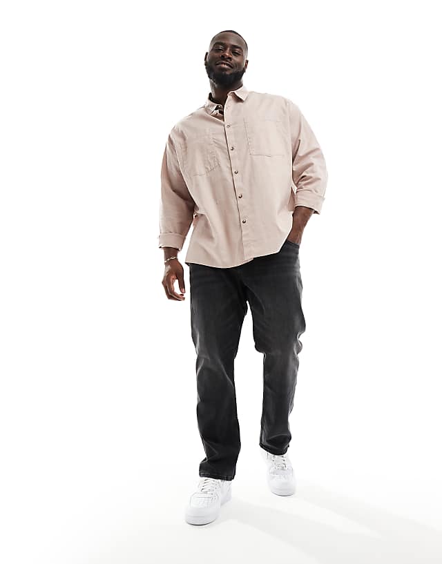 asos ASOS DESIGN 90s oversized linen blend shirt with square collar in dusty pink