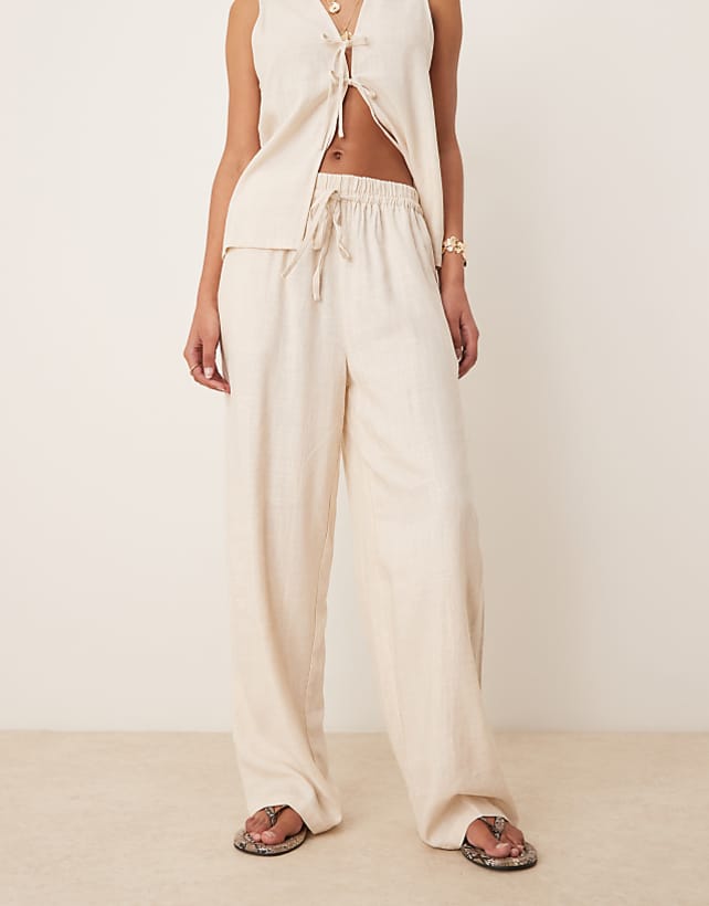 Asos ASOS DESIGN ASOS DESIGN Linen Look Pull On Trousers In Stone