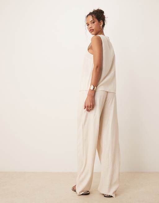 Asos ASOS DESIGN ASOS DESIGN Linen Look Pull On Trousers In Stone