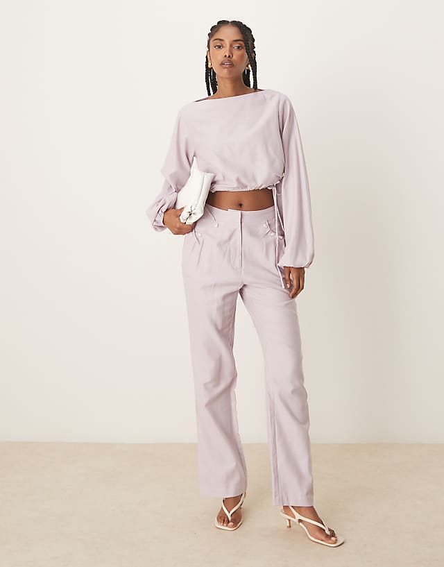 asos ASOS DESIGN ASOS DESIGN tailored top and trousers co-ord with pearl detail in lilac