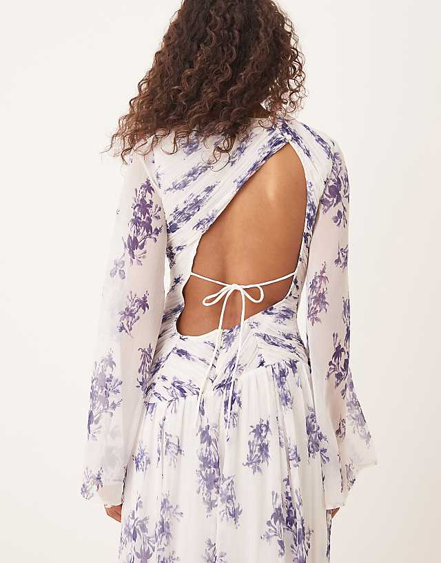 Asos ASOS DESIGN Asymmetric Dropped Waist Maxi With Open Back In Purple Floral Print