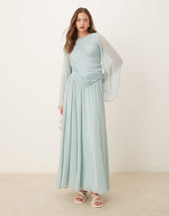 Asos ASOS DESIGN Asymmetric Dropped Waist Maxi With Open Back In Light Blue