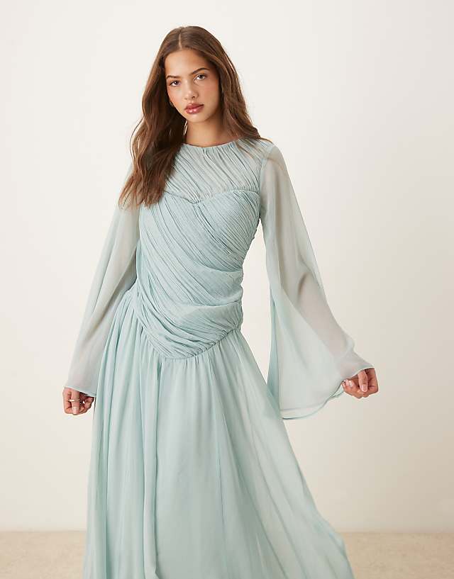 Asos ASOS DESIGN Asymmetric Dropped Waist Maxi With Open Back In Light Blue