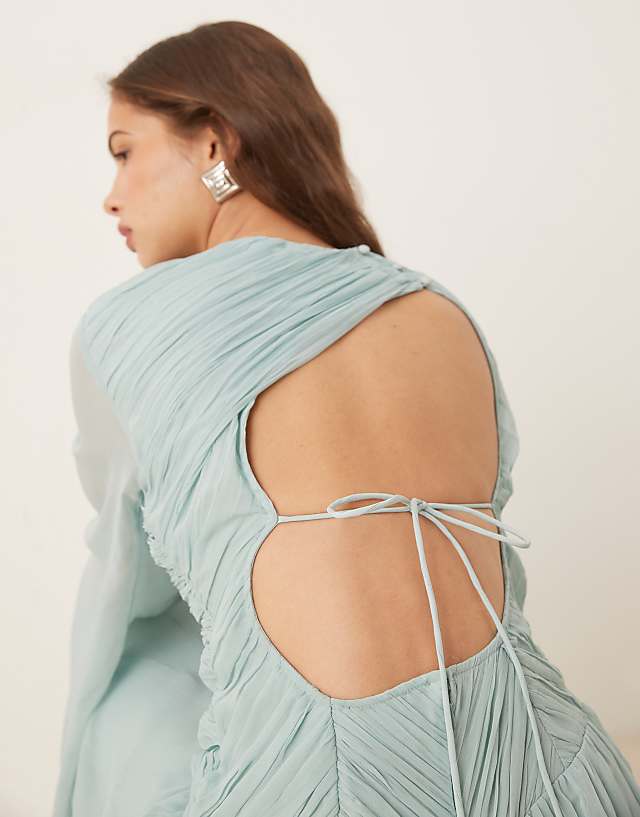 Asos ASOS DESIGN Asymmetric Dropped Waist Maxi With Open Back In Light Blue