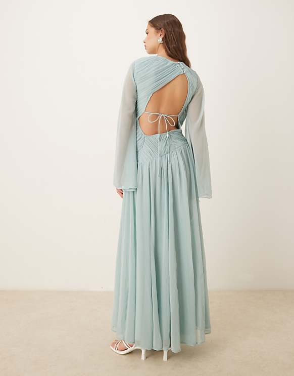 asos ASOS DESIGN asymmetric dropped waist maxi with open back in light blue