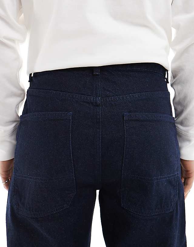 Asos ASOS DESIGN Baggy Carpenter Jean With Front Pocket Detail In Dark Wash Blue