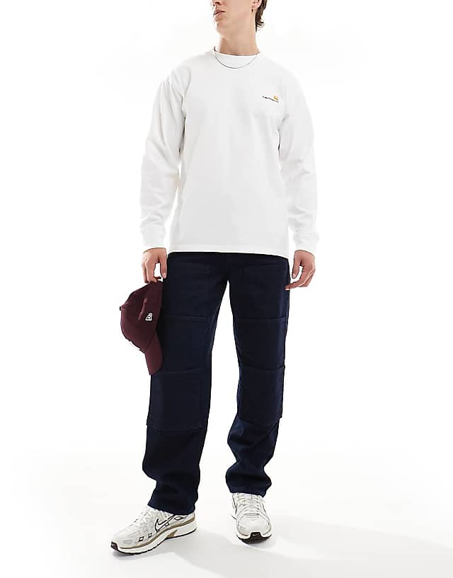 asos ASOS DESIGN baggy carpenter jean with front pocket detail in dark wash blue