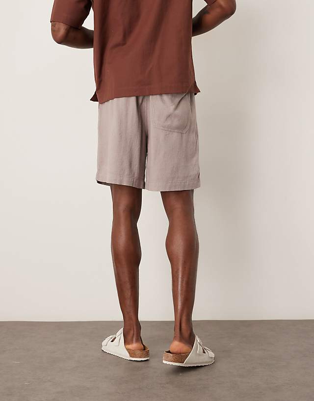 Asos ASOS DESIGN Baggy Fit Pull On Linen Rich Short In Grey