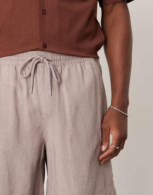 Asos ASOS DESIGN Baggy Fit Pull On Linen Rich Short In Grey