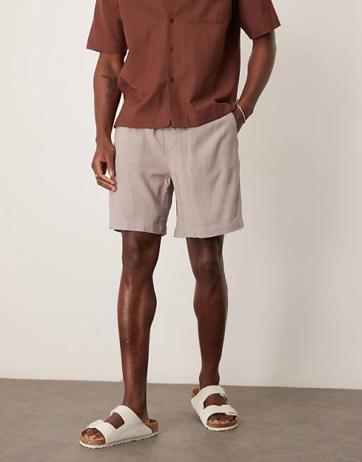 asos ASOS DESIGN baggy fit pull on linen rich short in grey