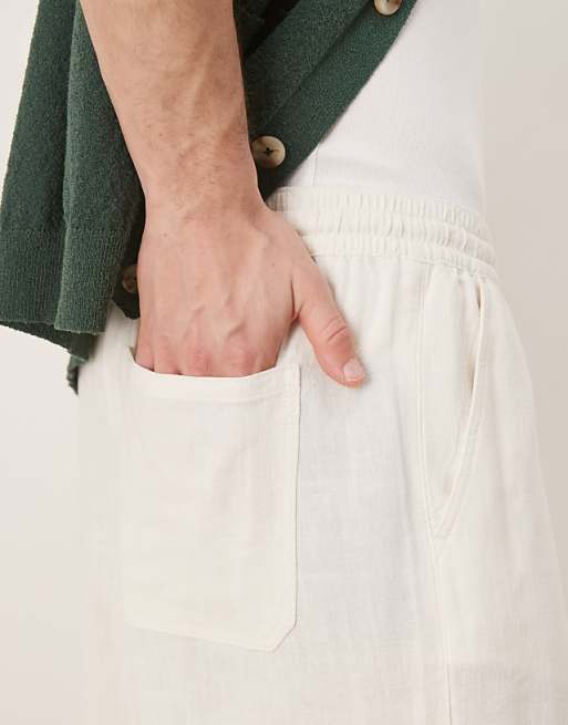 Asos ASOS DESIGN Baggy Fit Pull On Linen Rich Trouser In White