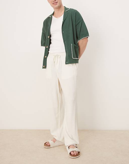 Asos ASOS DESIGN Baggy Fit Pull On Linen Rich Trouser In White