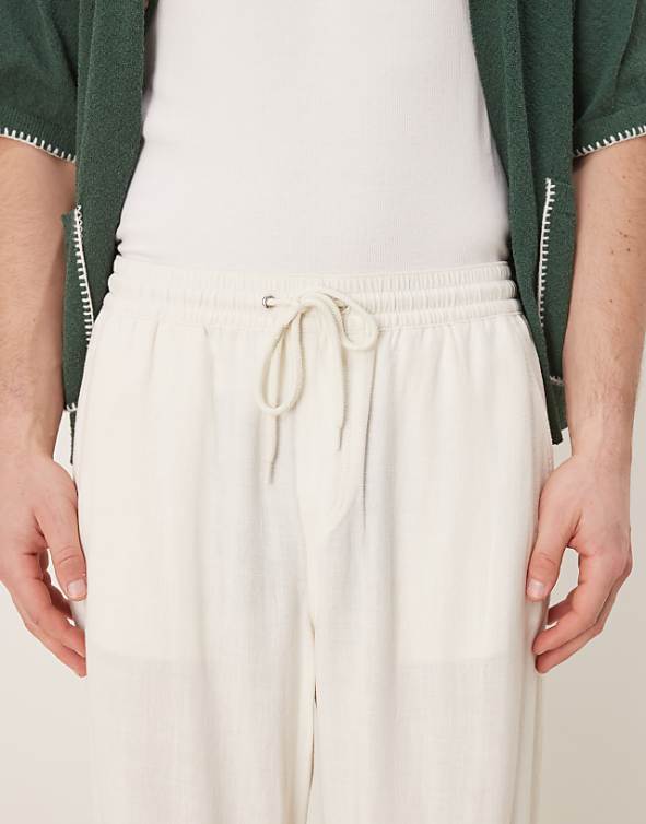 Asos ASOS DESIGN Baggy Fit Pull On Linen Rich Trouser In White