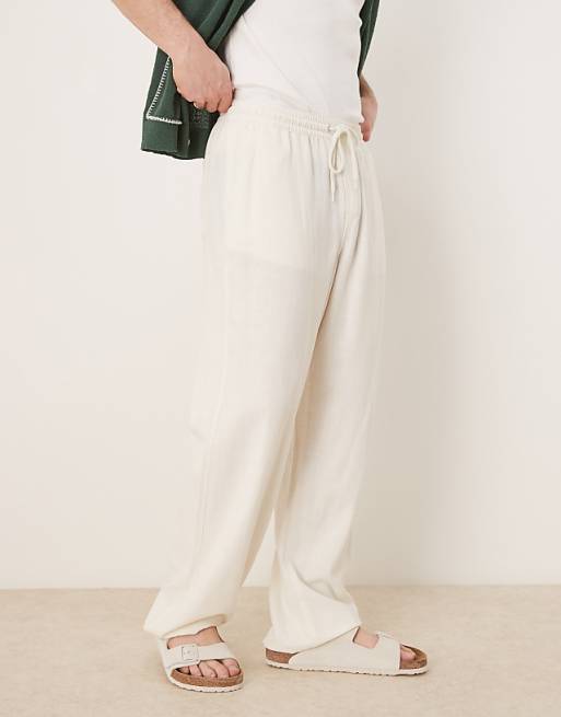 asos ASOS DESIGN baggy fit pull on linen rich trouser in white