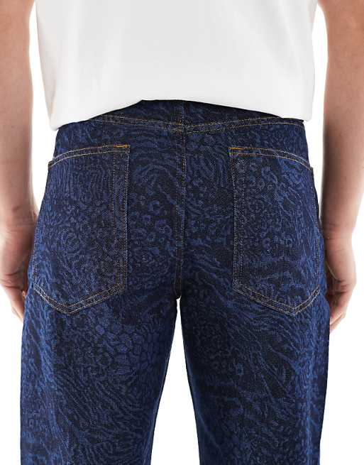 Asos ASOS DESIGN Baggy Jeans With Mixed Animal Laser Print In Raw Wash