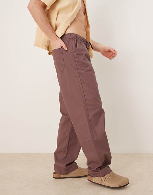 Asos ASOS DESIGN Baggy Linen Blend Trousers In Brown