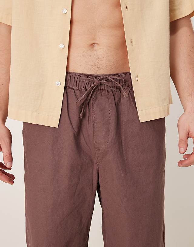 Asos ASOS DESIGN Baggy Linen Blend Trousers In Brown