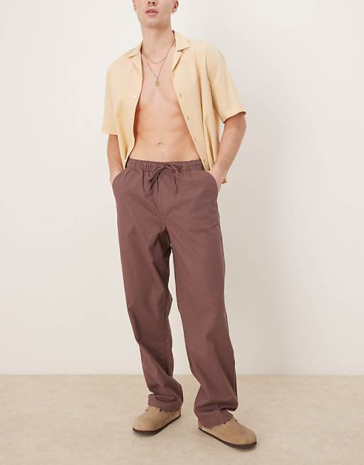 asos ASOS DESIGN baggy linen blend trousers in brown