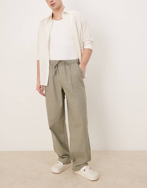 asos ASOS DESIGN baggy linen blend trousers in khaki