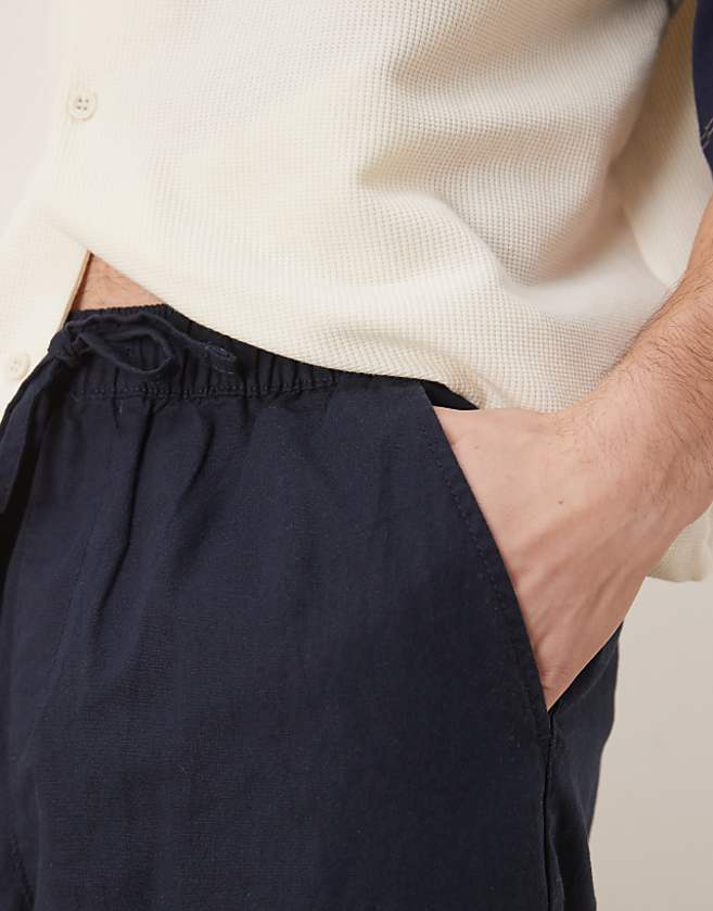 Asos ASOS DESIGN Baggy Linen Blend Trousers In Navy