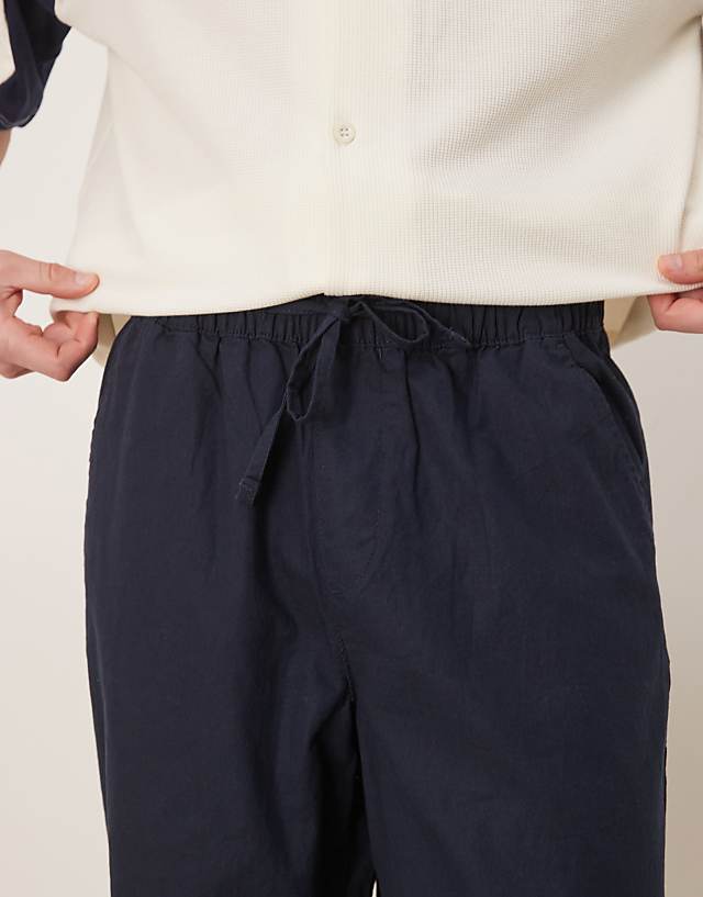 Asos ASOS DESIGN Baggy Linen Blend Trousers In Navy