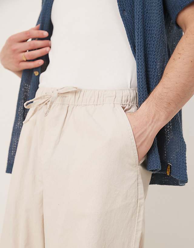 Asos ASOS DESIGN Baggy Linen Blend Trousers In Stone