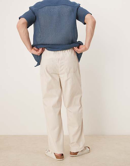 Asos ASOS DESIGN Baggy Linen Blend Trousers In Stone