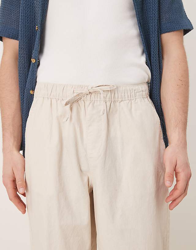 Asos ASOS DESIGN Baggy Linen Blend Trousers In Stone