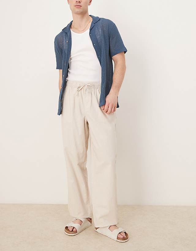 asos ASOS DESIGN baggy linen blend trousers in stone