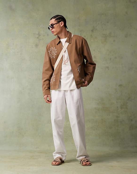 asos ASOS DESIGN baggy linen blend trousers in white