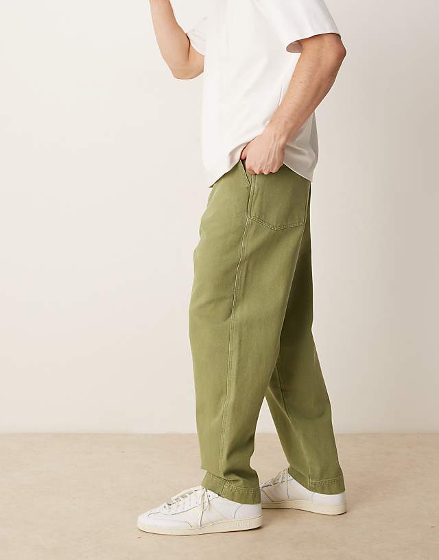 Asos ASOS DESIGN Baggy Trouser With Back Pocket Detail In Khaki