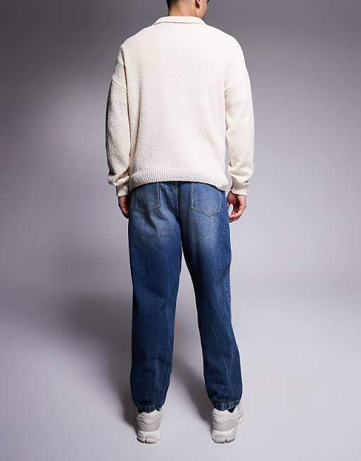 Asos ASOS DESIGN Balloon Fit Jeans With Vintage Tint In Mid Dark Wash Blue