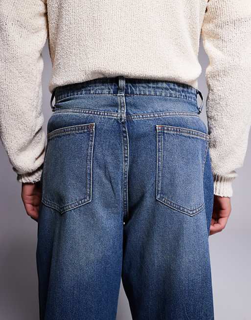 Asos ASOS DESIGN Balloon Fit Jeans With Vintage Tint In Mid Dark Wash Blue
