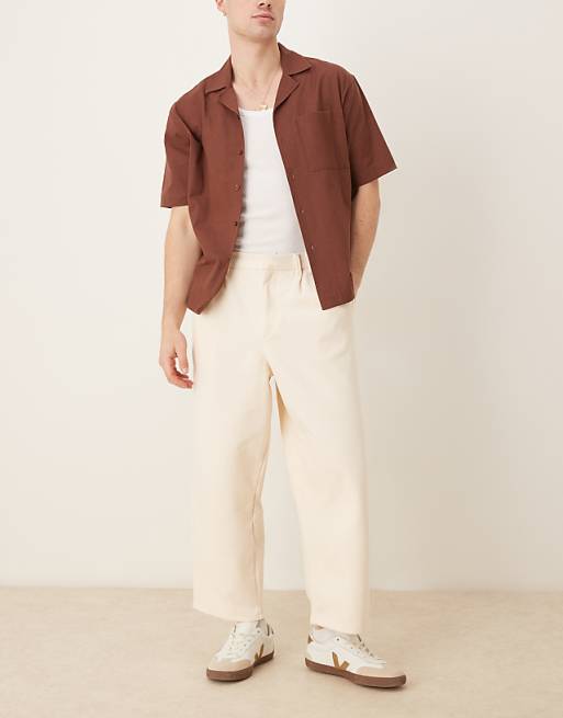 asos ASOS DESIGN balloon fit trouser with beltloop detail in ecru