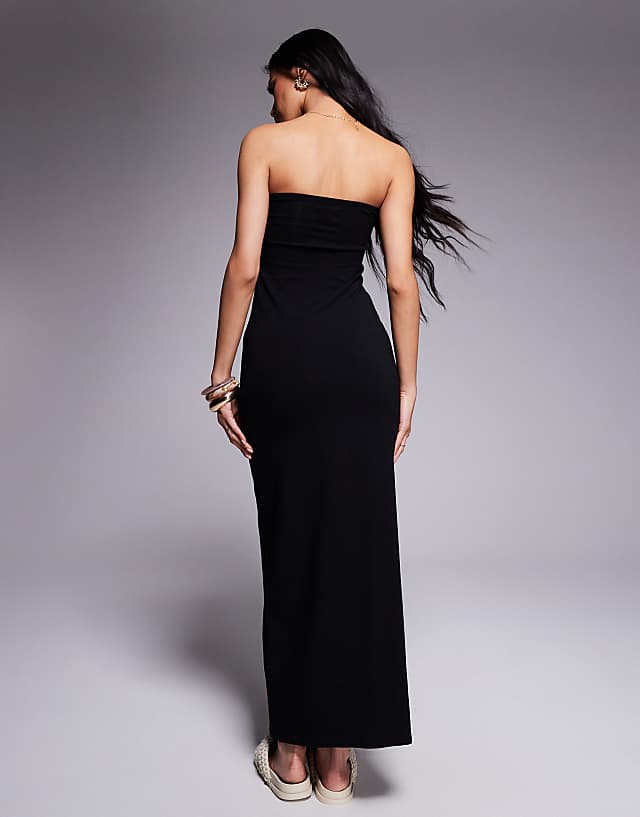 Asos ASOS DESIGN Bandeau With Twist Bust Detail Midaxi Dress In Black - BLACK