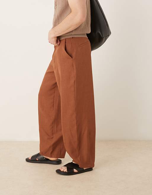 Asos ASOS DESIGN Barrel Leg Trousers In Brown Crosshatch