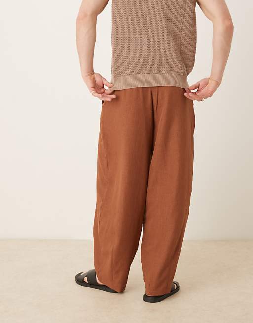 Asos ASOS DESIGN Barrel Leg Trousers In Brown Crosshatch