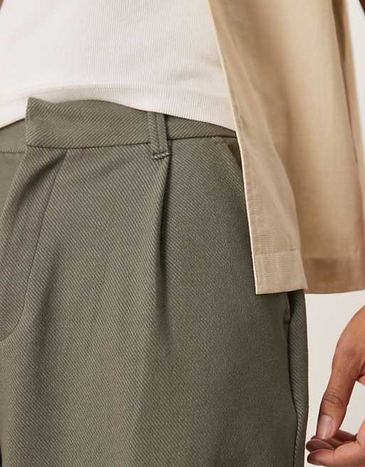 Asos ASOS DESIGN Barrel Leg Twill Trousers In Khaki