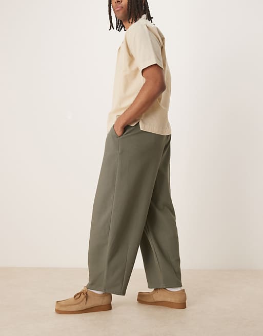 Asos ASOS DESIGN Barrel Leg Twill Trousers In Khaki