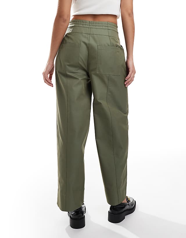 Asos ASOS DESIGN Barrel Trousers With Seam Detail In Khaki